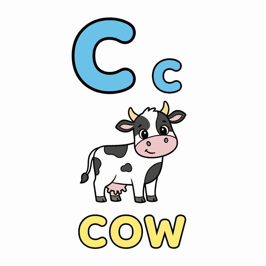 Printable Cow coloring page for letter C