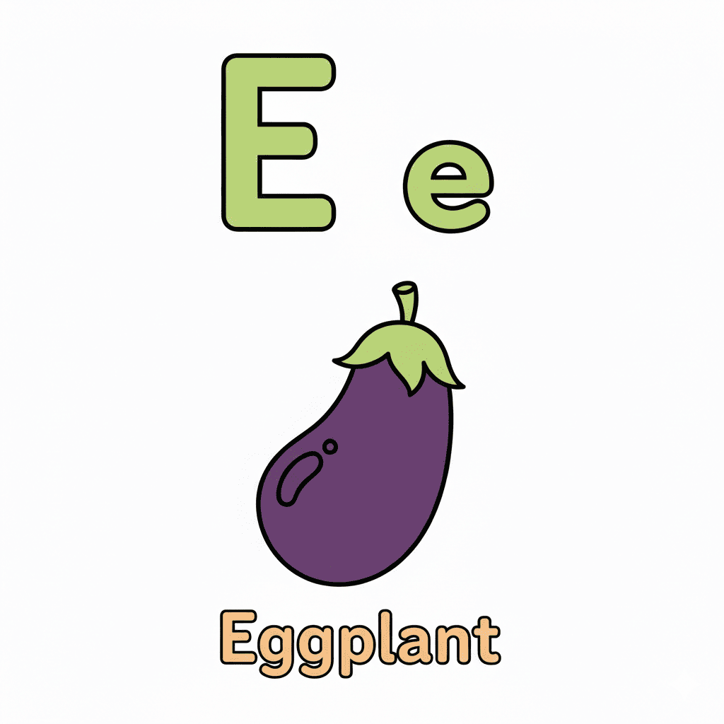 Printable Eggplant coloring page for letter E