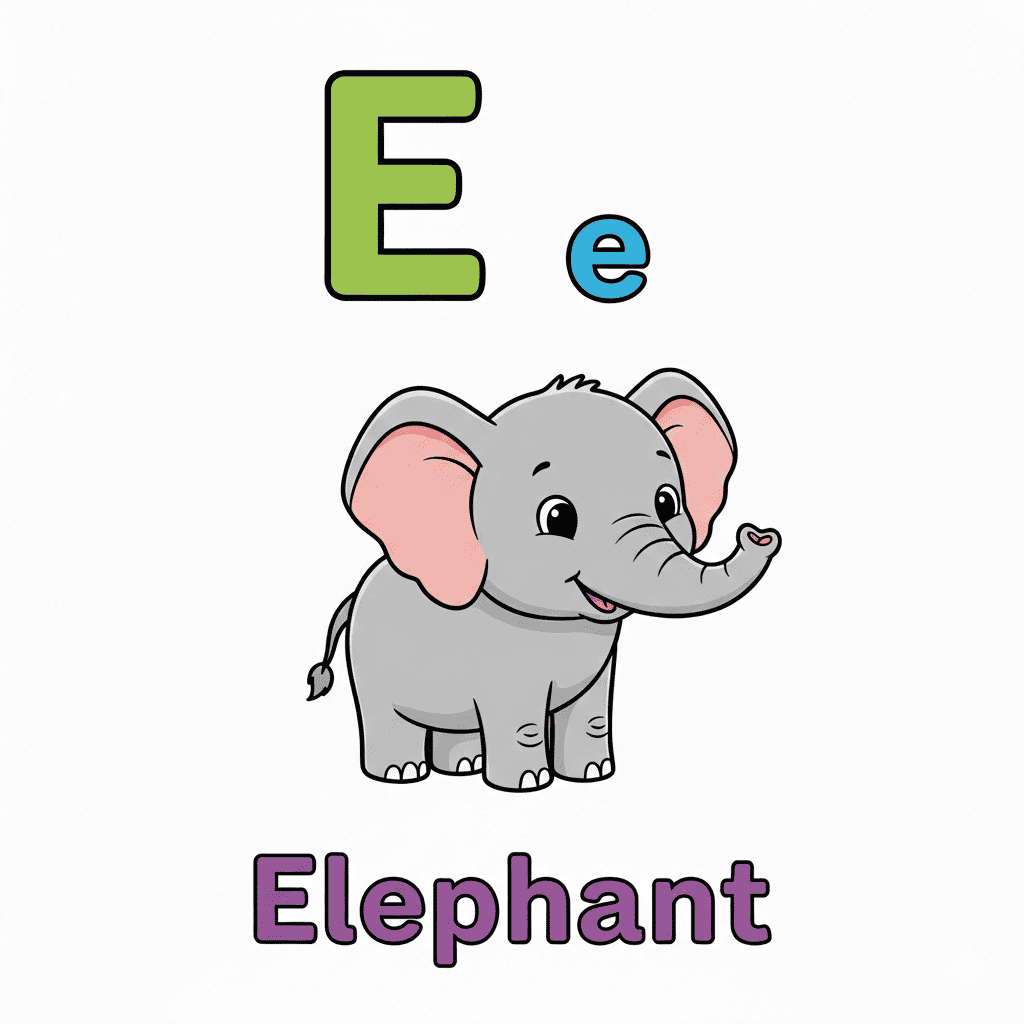 Printable Elephant coloring page for letter E