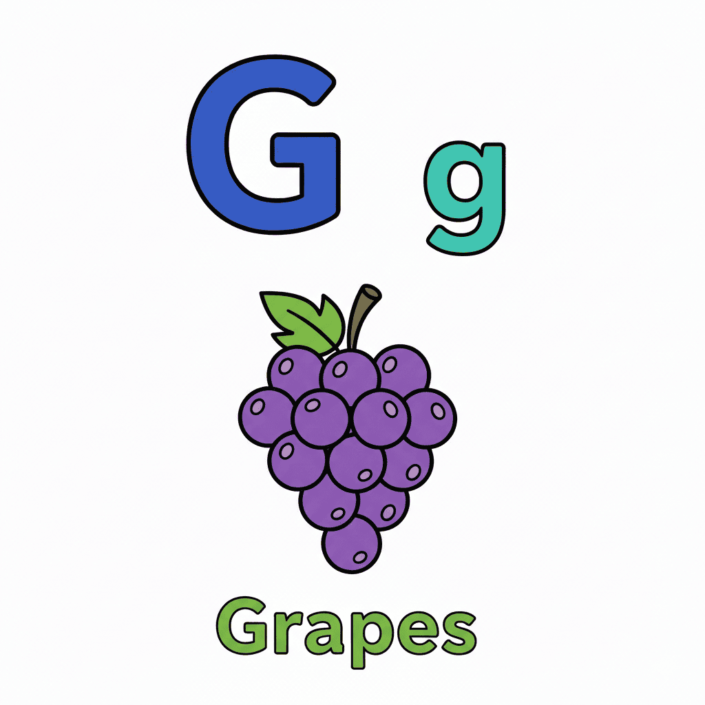 Printable Grapes coloring page for letter G