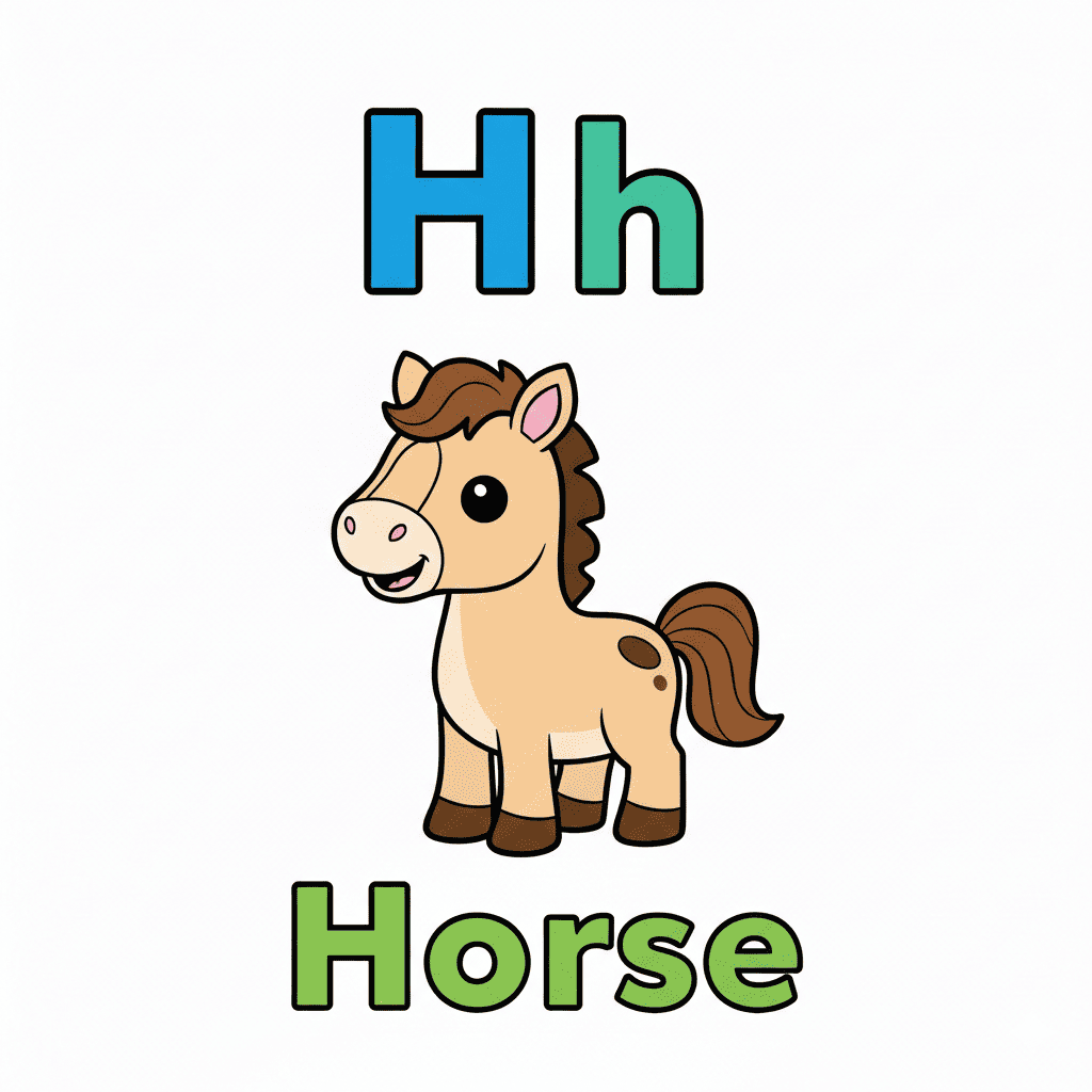 Printable Horse coloring page for letter H