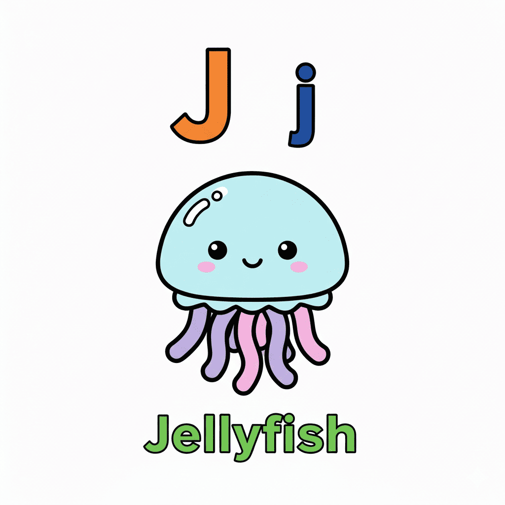 Printable Jellyfish coloring page for letter J