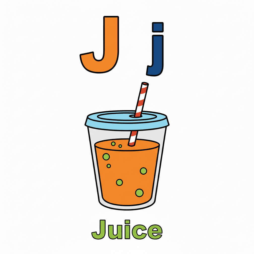 Printable Juice coloring page for letter J