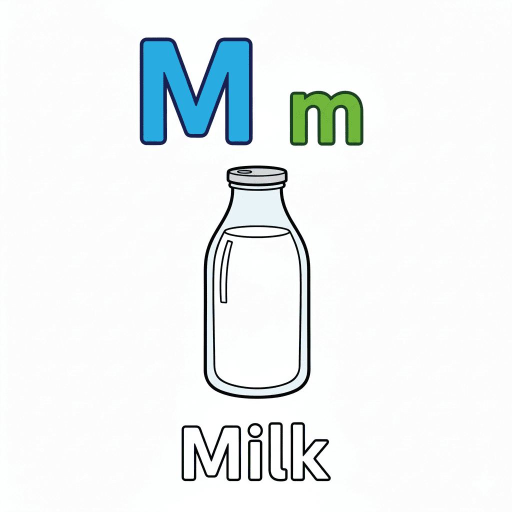Printable Milk coloring page for letter M