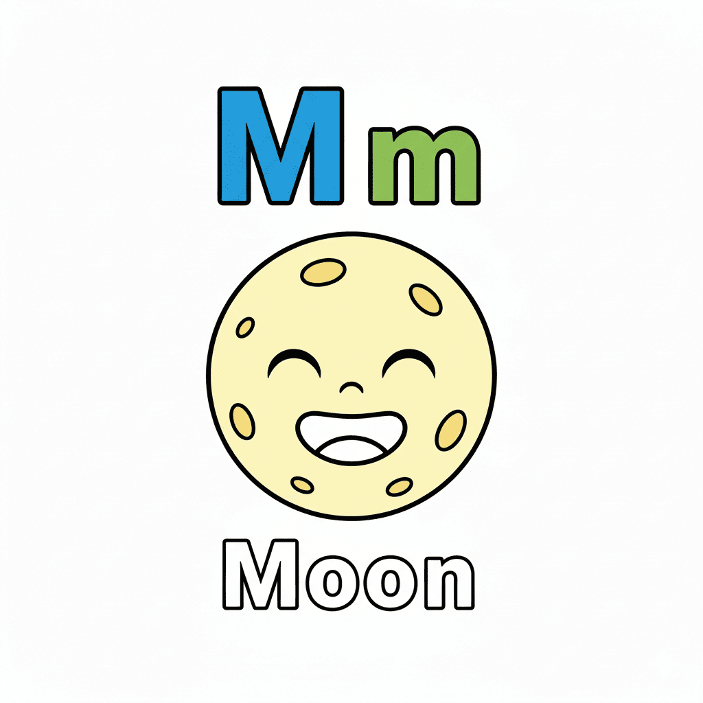 Printable Moon coloring page for letter M