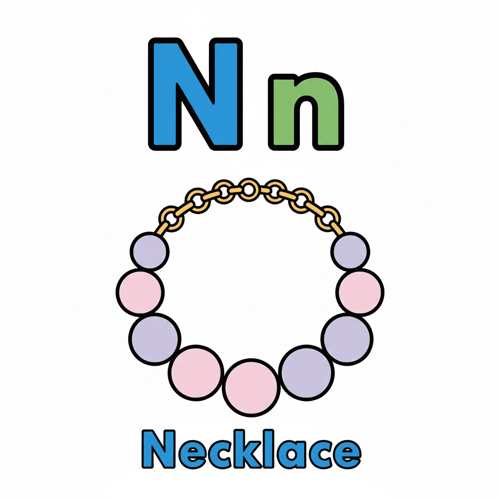 Printable Necklace coloring page for letter N