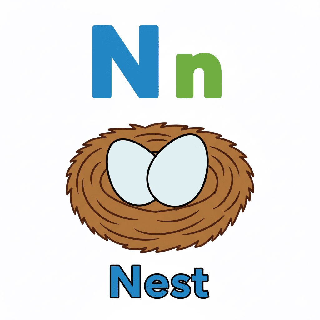 Printable Nest coloring page for letter N