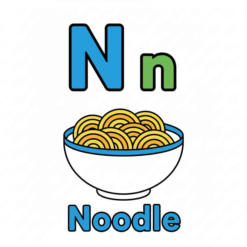 Printable Noodle coloring page for letter N