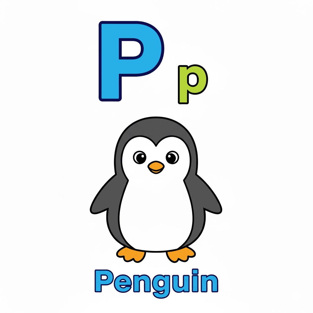 Printable Penguin coloring page for letter P