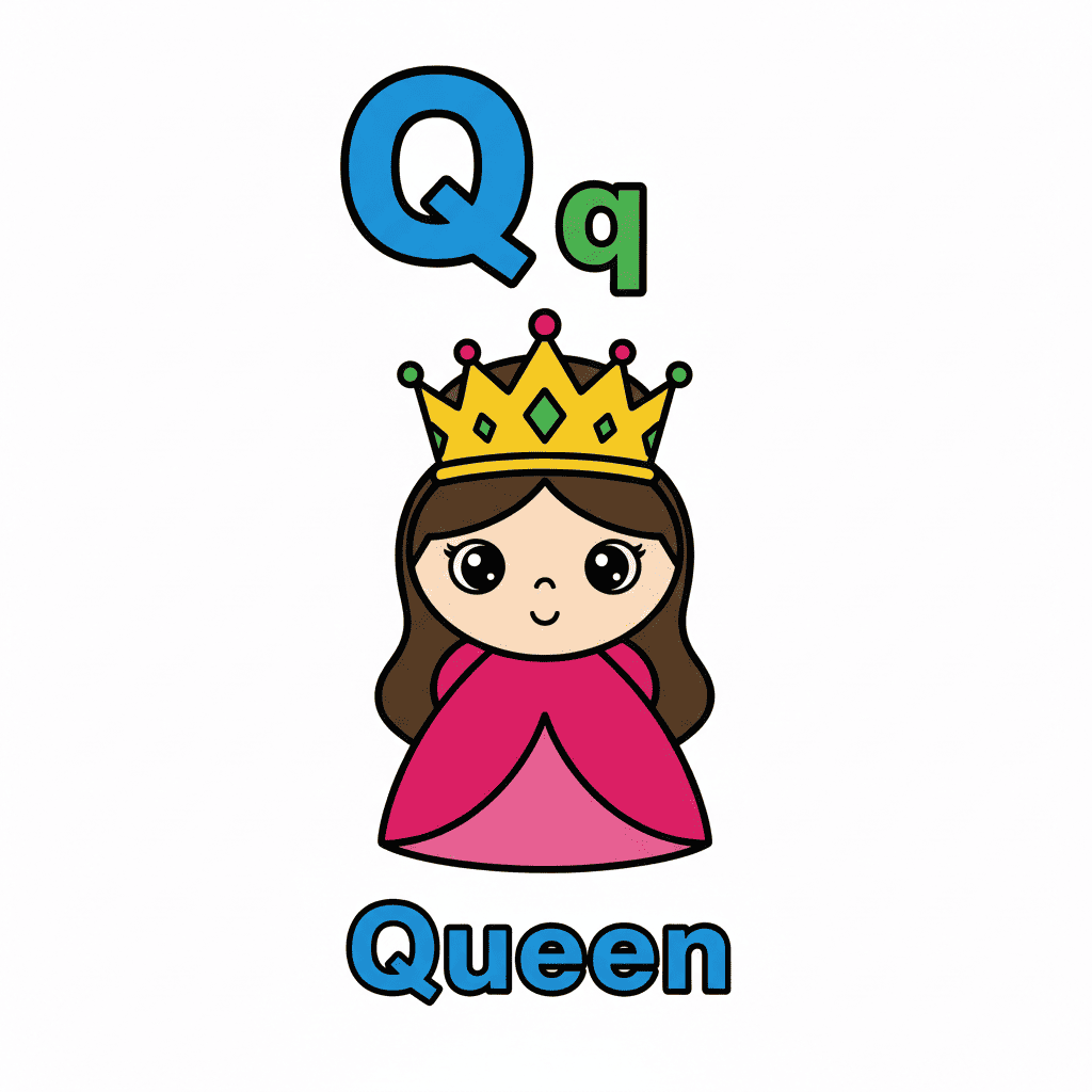 Printable Queen coloring page for letter Q