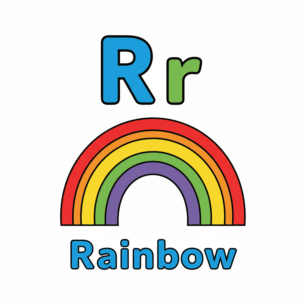 Printable Rainbow coloring page for letter R