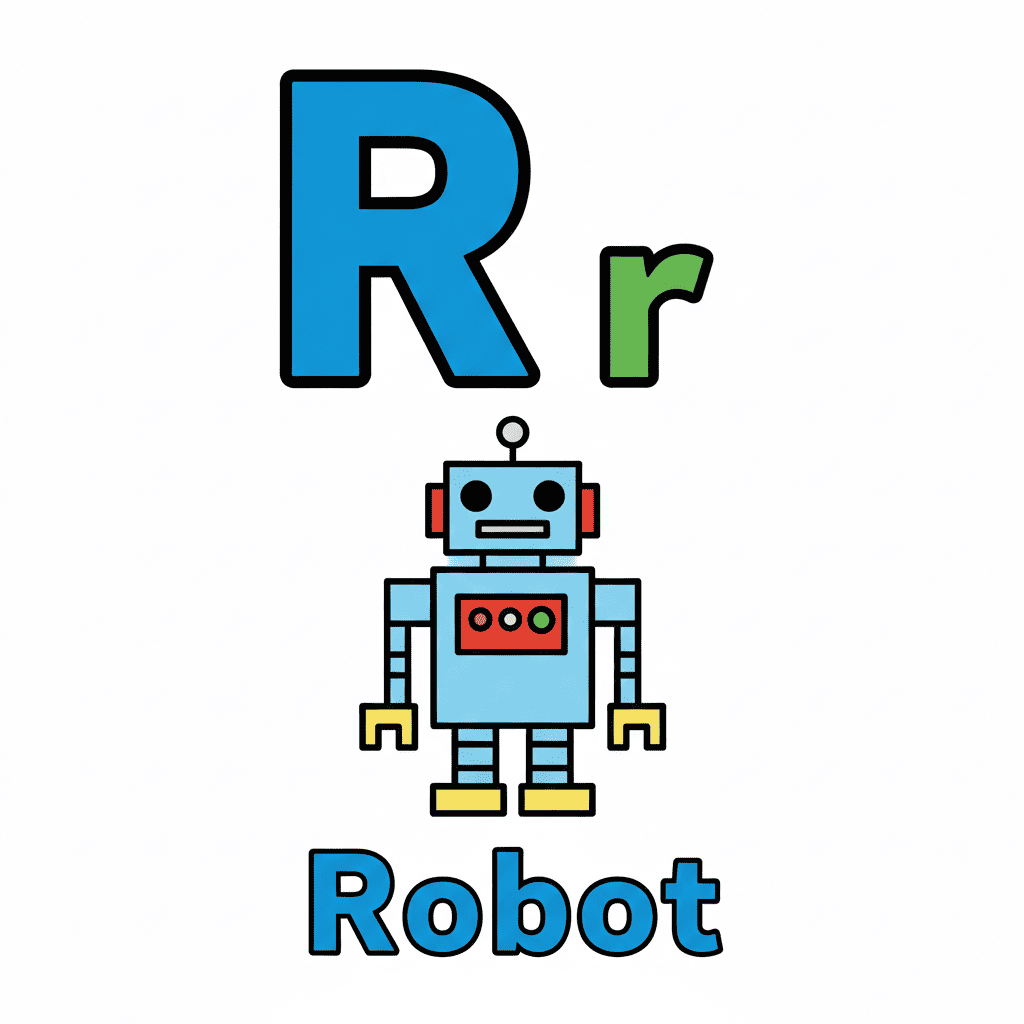 Printable Robot coloring page for letter R