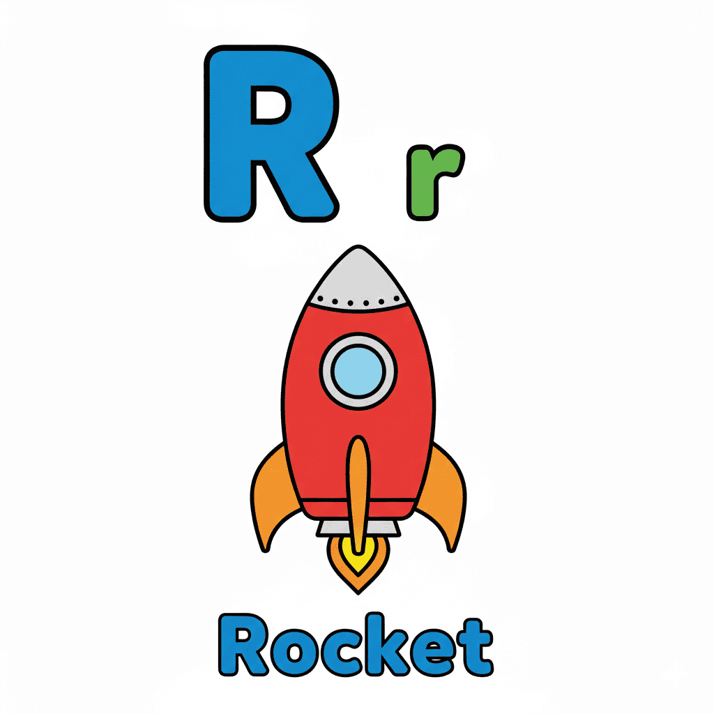 Printable Rocket coloring page for letter R