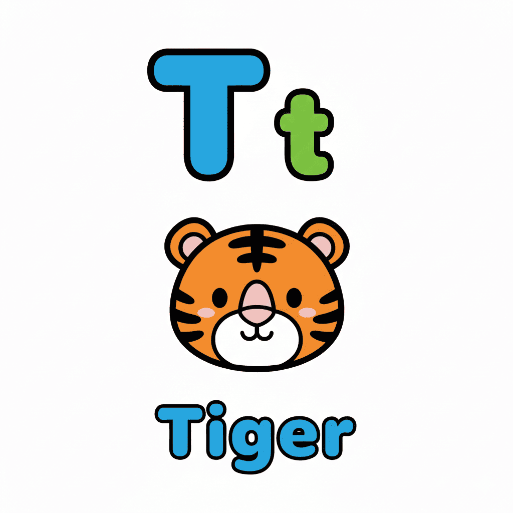 Printable Tiger coloring page for letter T