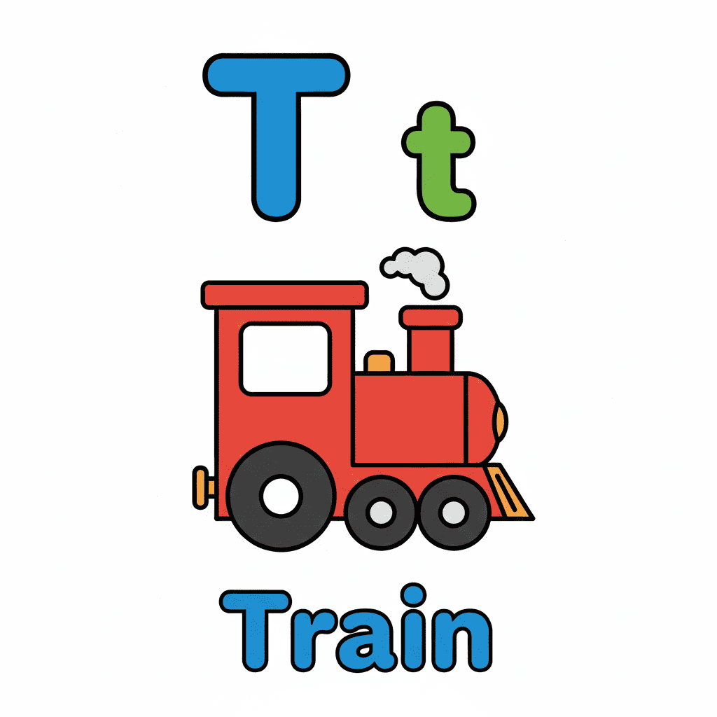 Printable Train coloring page for letter T