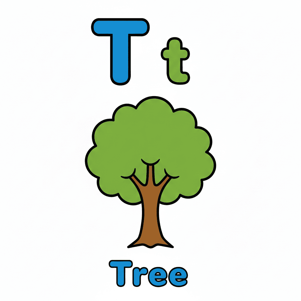 Printable Tree coloring page for letter T