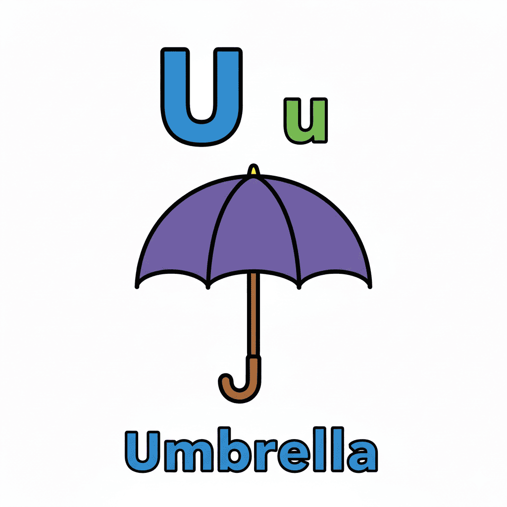 Printable Umbrella coloring page for letter U