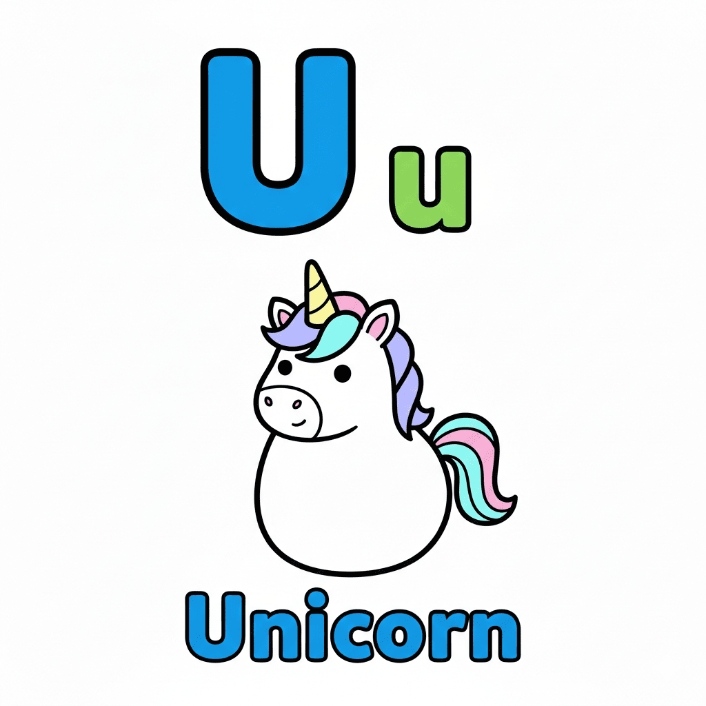 Printable Unicorn coloring page for letter U