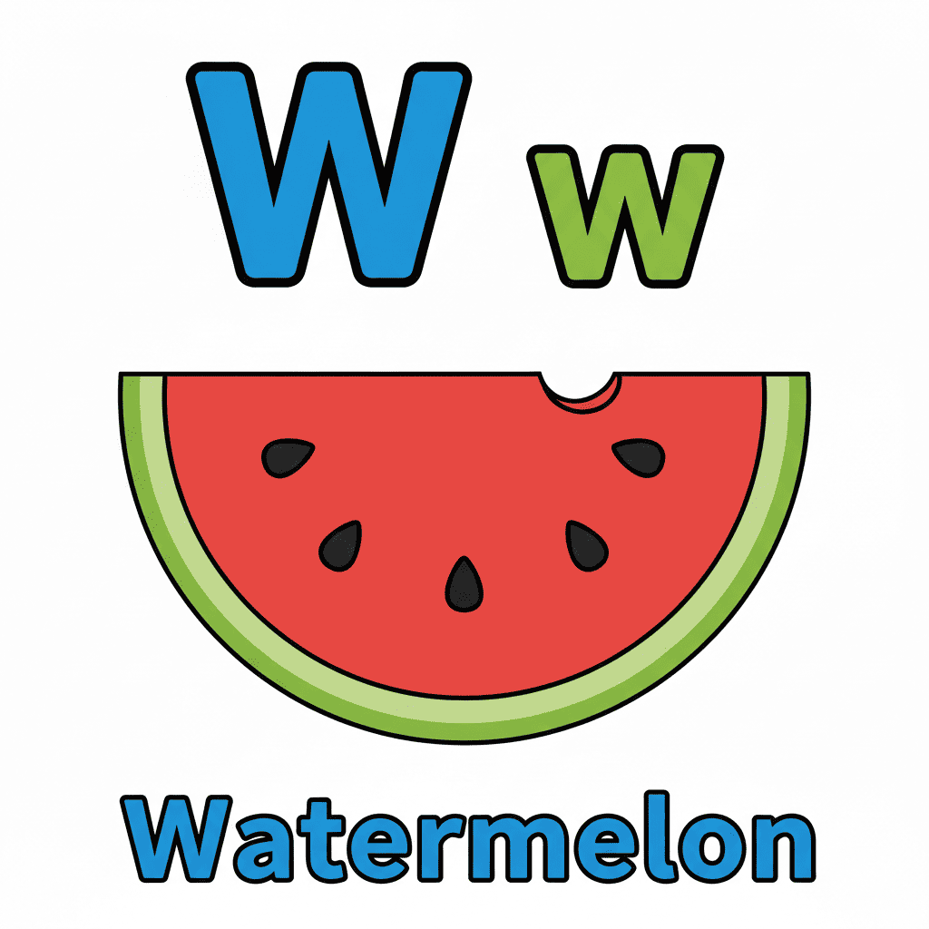 Printable Watermelon coloring page for letter W