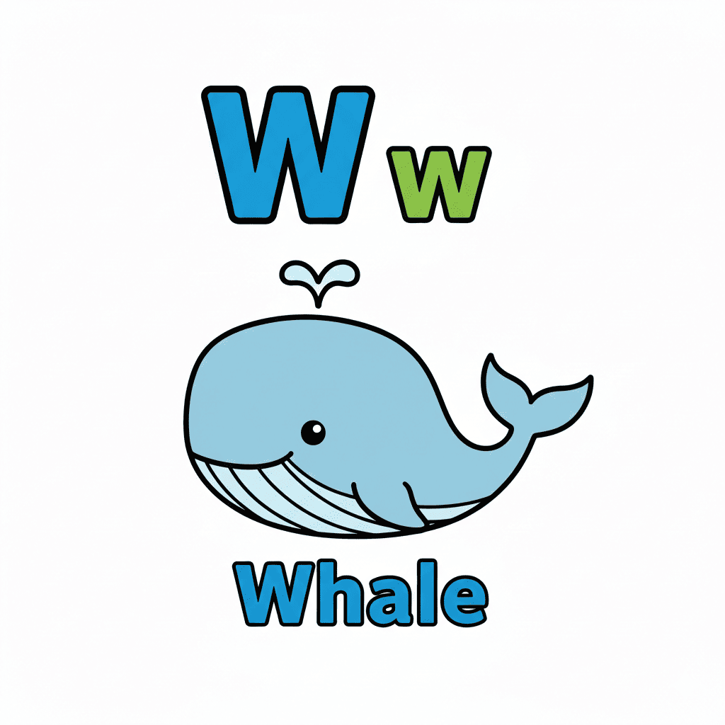 Printable Whale coloring page for letter W