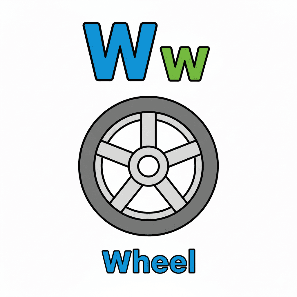 Printable Wheel coloring page for letter W