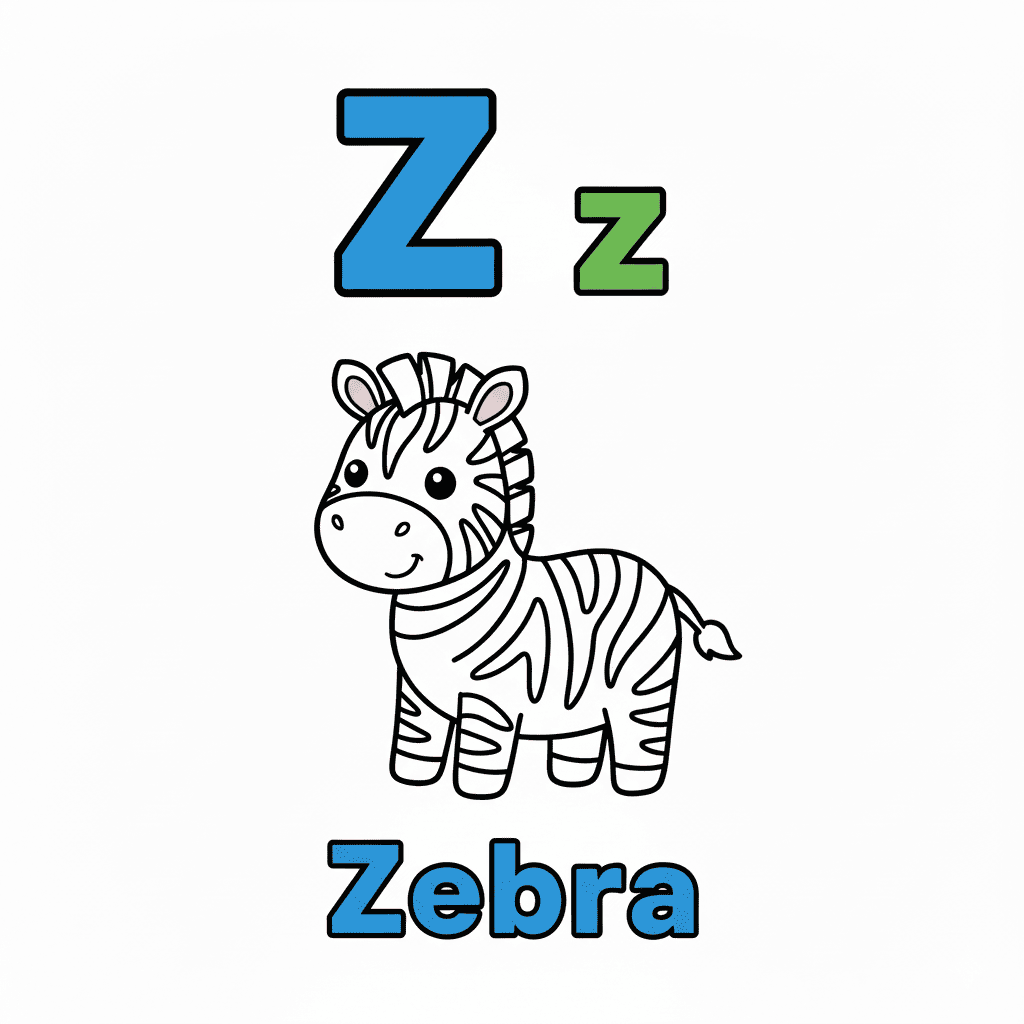 Printable Zebra coloring page for letter Z