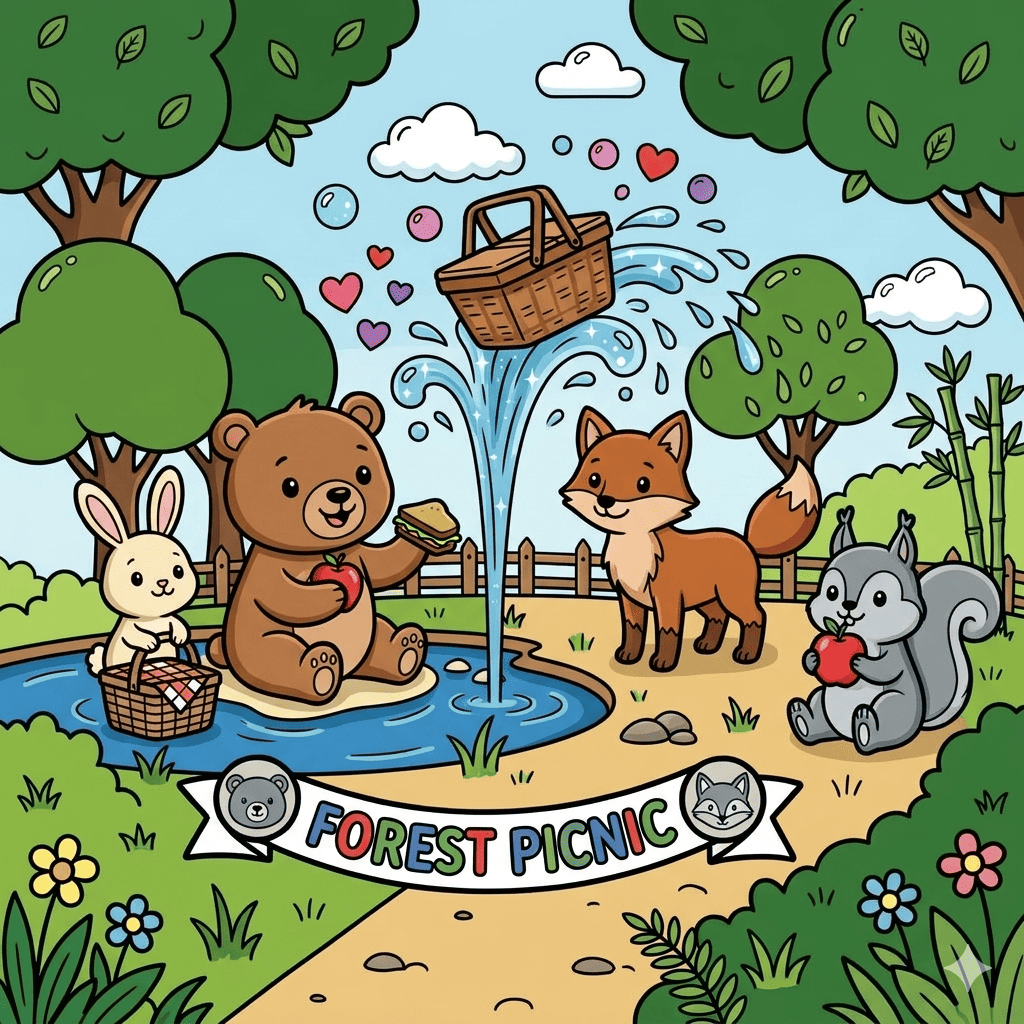 Forest animals picnic coloring page