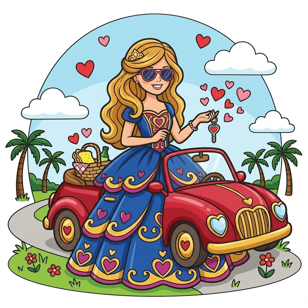 Barbie girl car coloring page