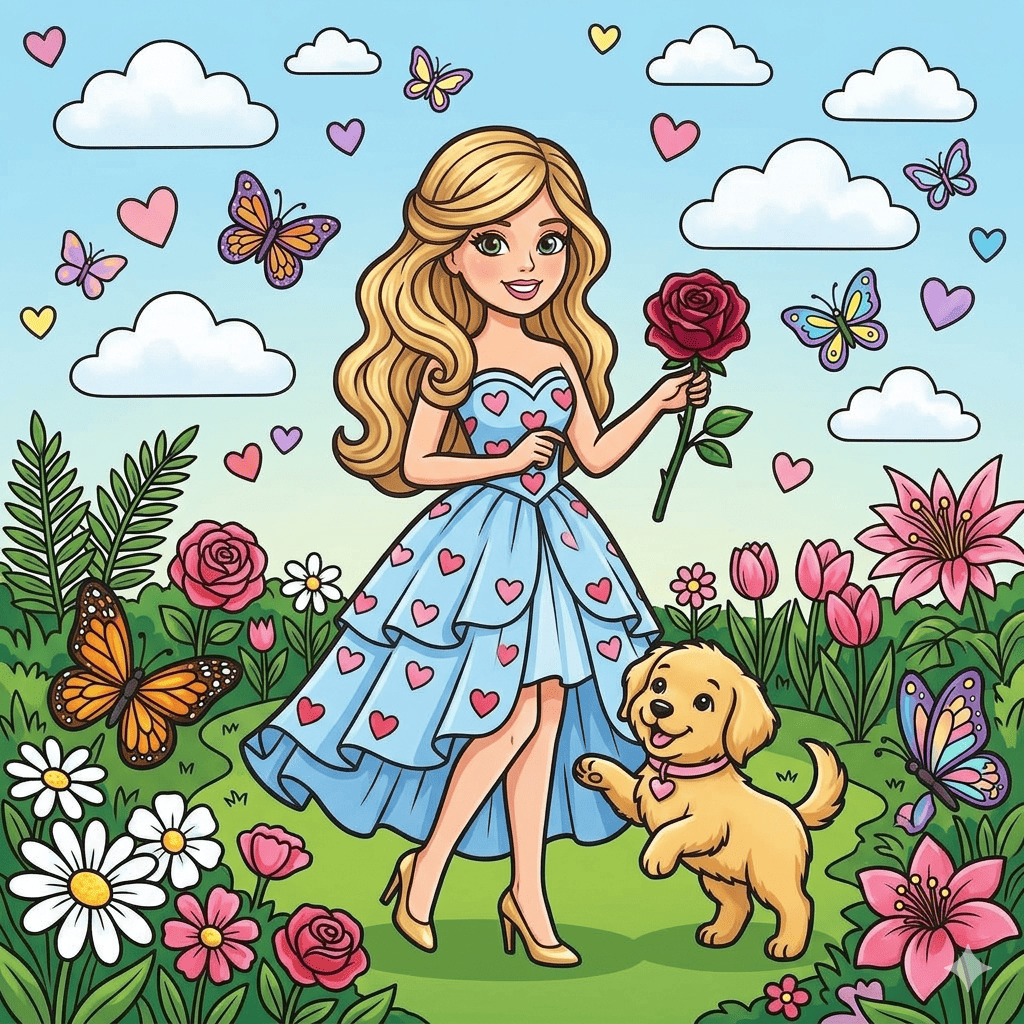 Barbie with puppy coloring page