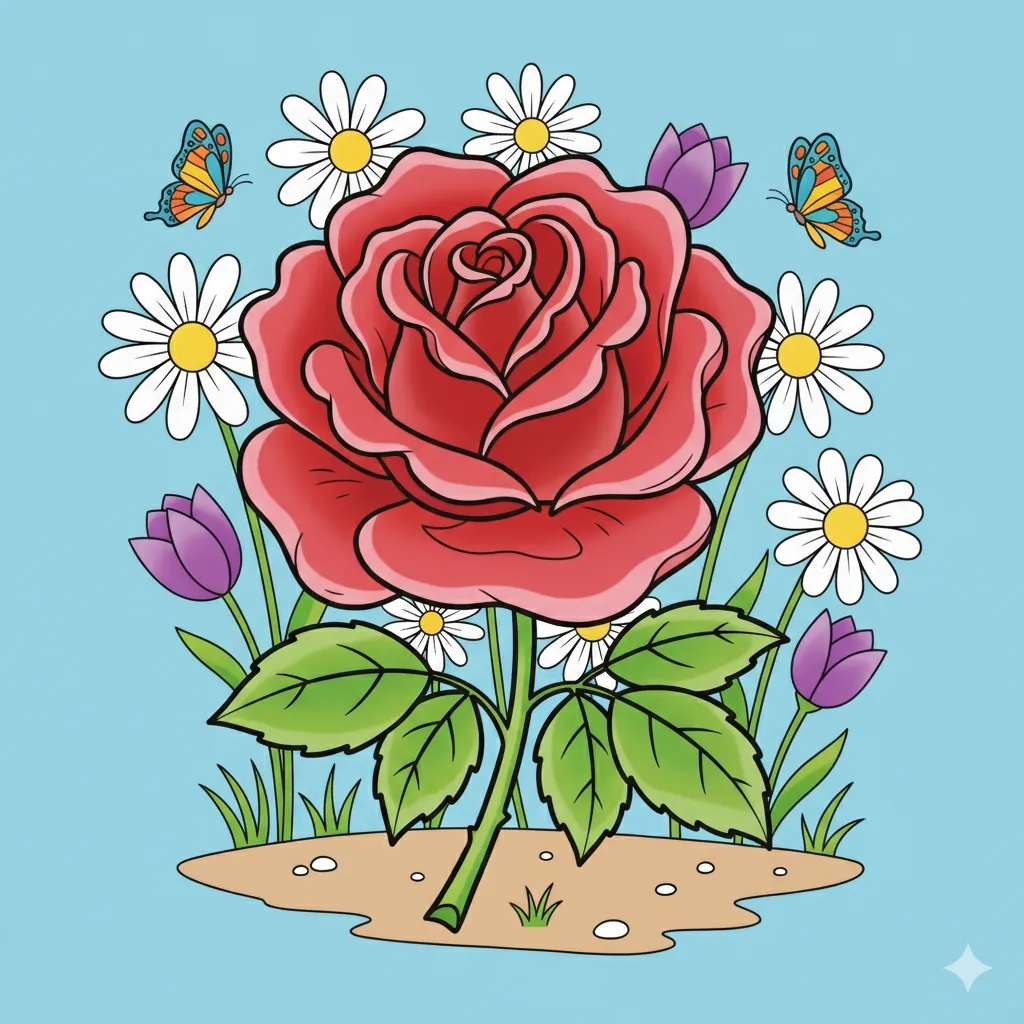 Printable Rose flower coloring page