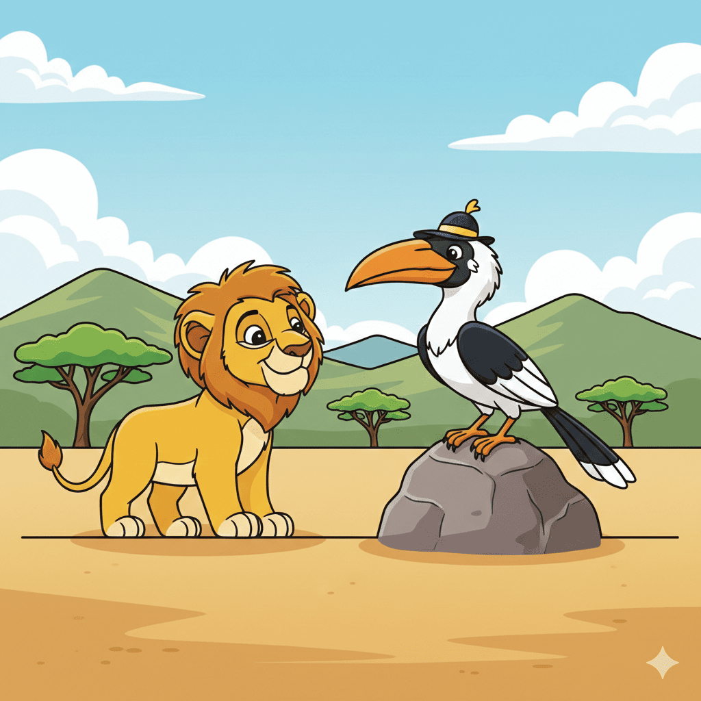 Lion cub and bird coloring page free