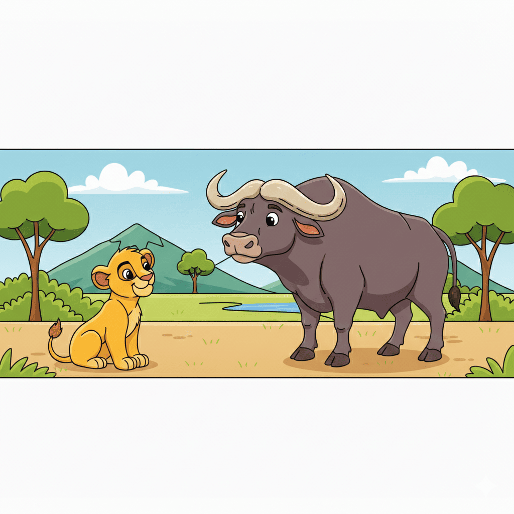 Lion cub and buffalo coloring page african animal