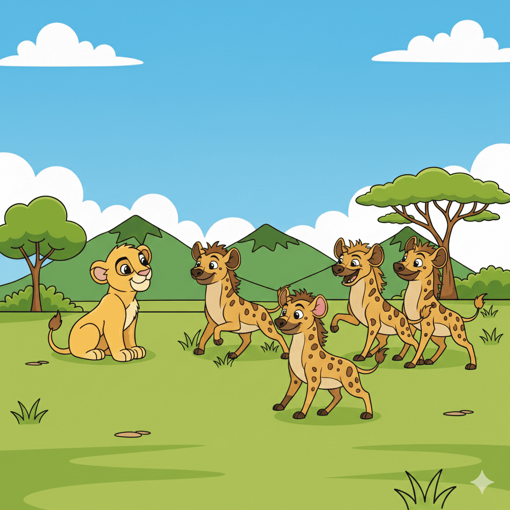 Lion cub and friends playing coloring page kids