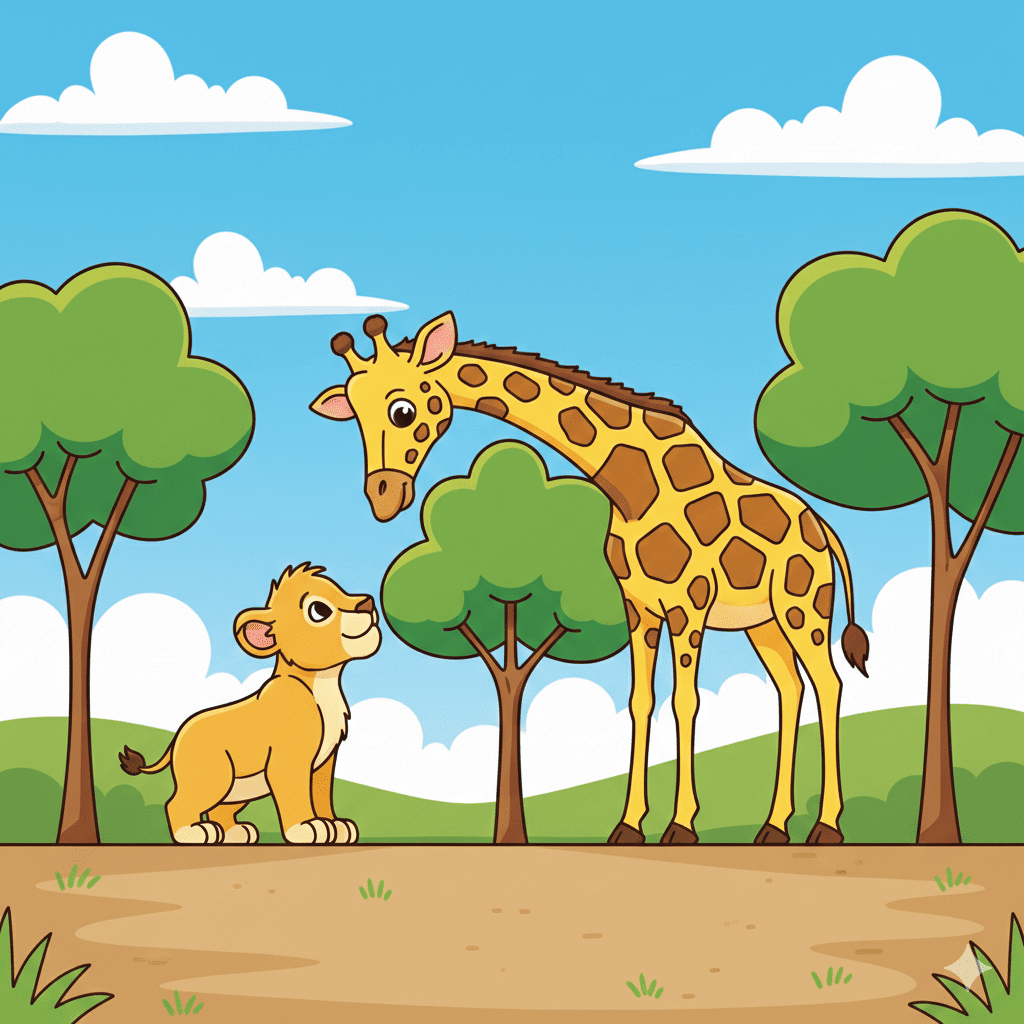 Lion cub and giraffe coloring page for kids