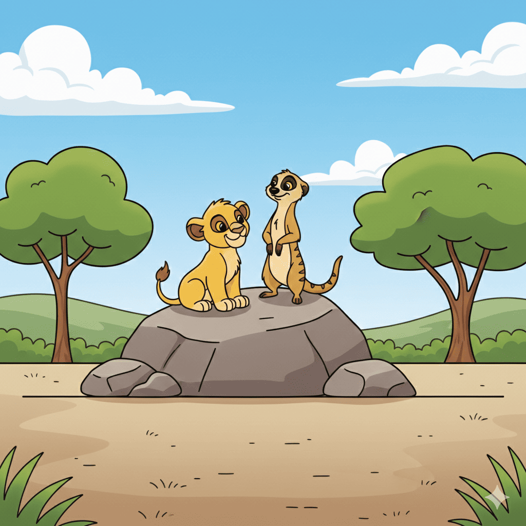 Lion cub and meerkat on rock coloring page free