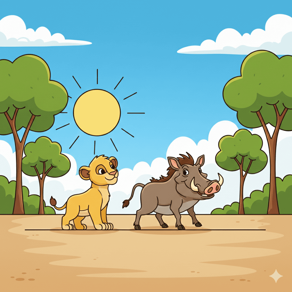 Lion cub and warthog friends coloring page – free printable