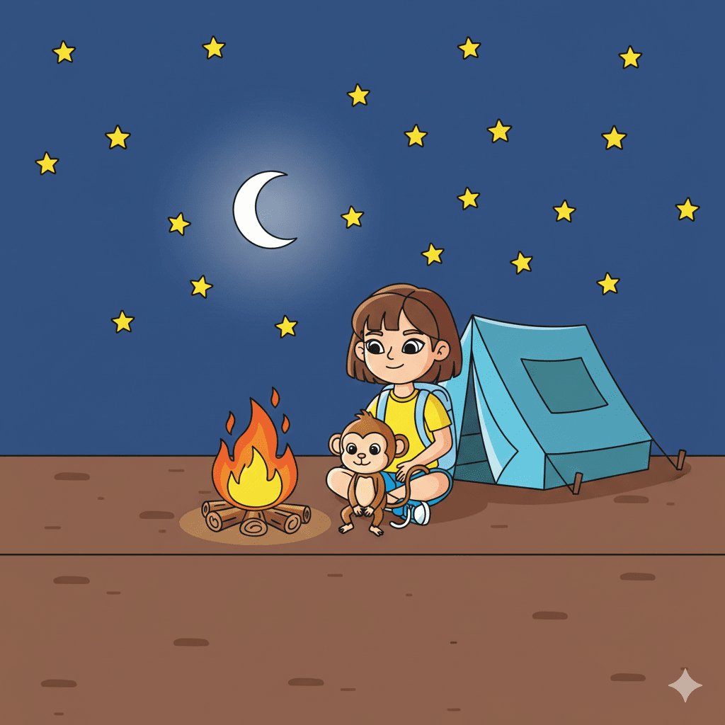 Kids camping night tent and campfire coloring page