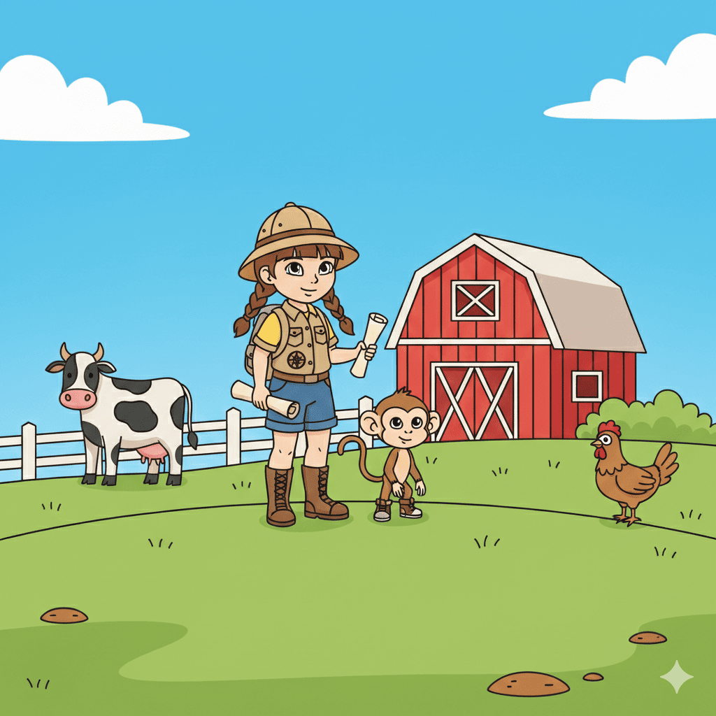 Kids farm barn animals coloring page
