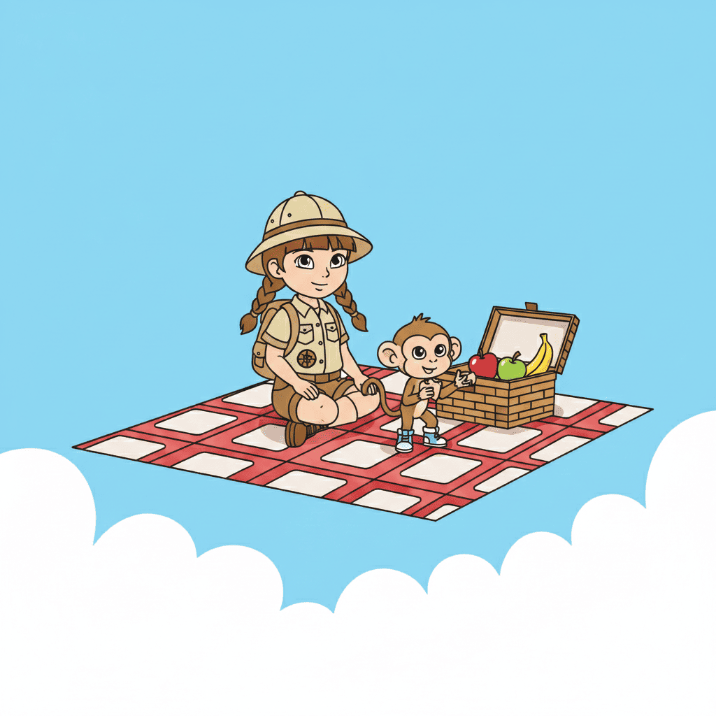 Kids picnic on blanket in park coloring page