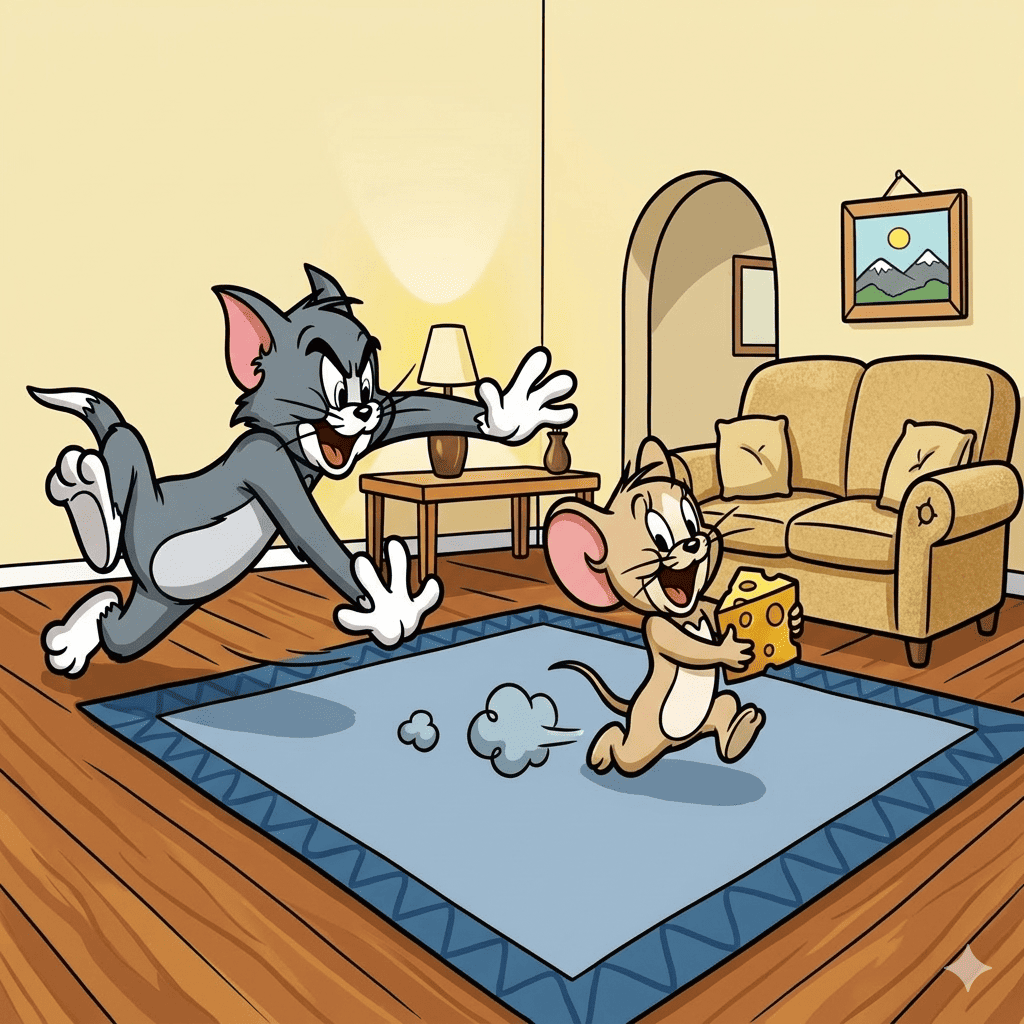 Tom chasing Jerry living room coloring page