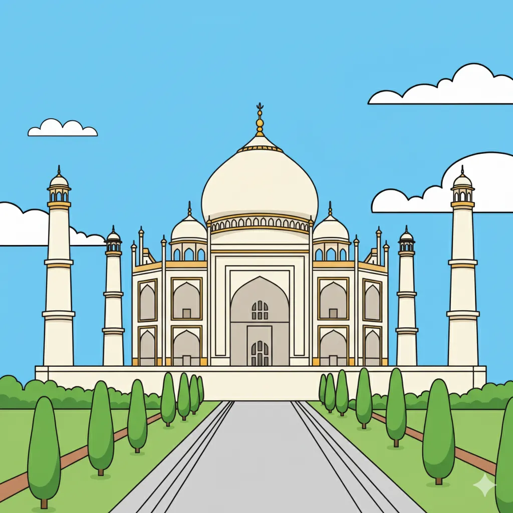 World wonders coloring pages featuring the Taj Mahal