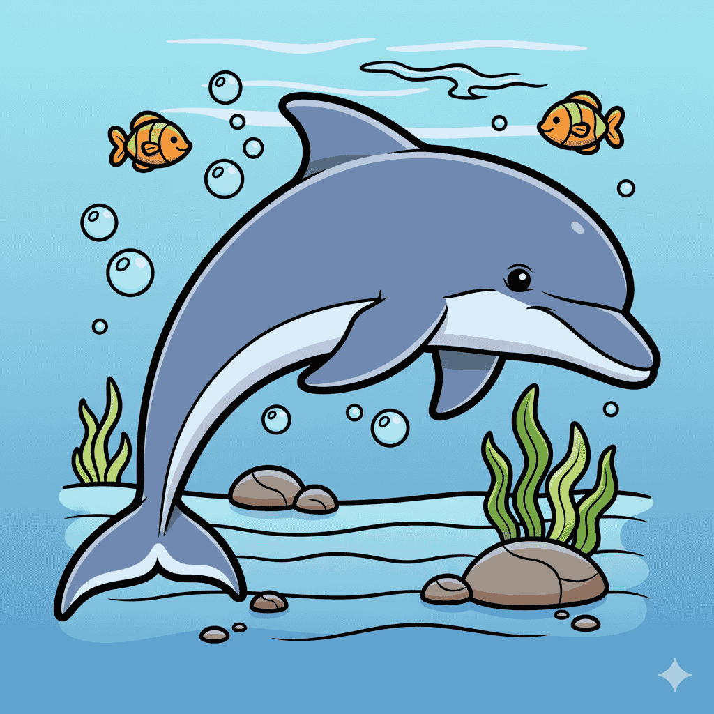 Animal coloring pages featuring dolphins