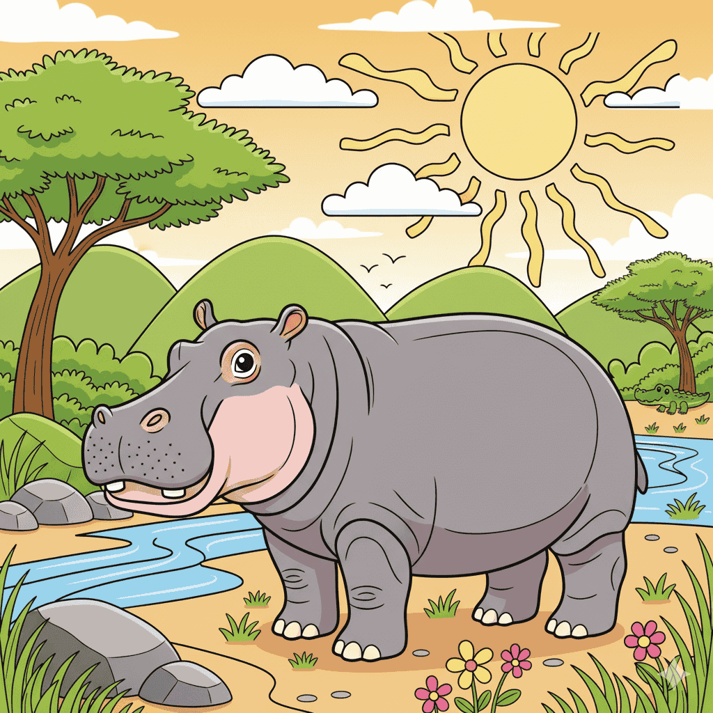 Hippopotamus Coloring Page