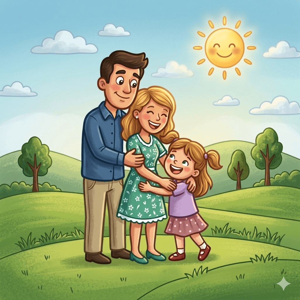 Family hug with daughter coloring page – free printable