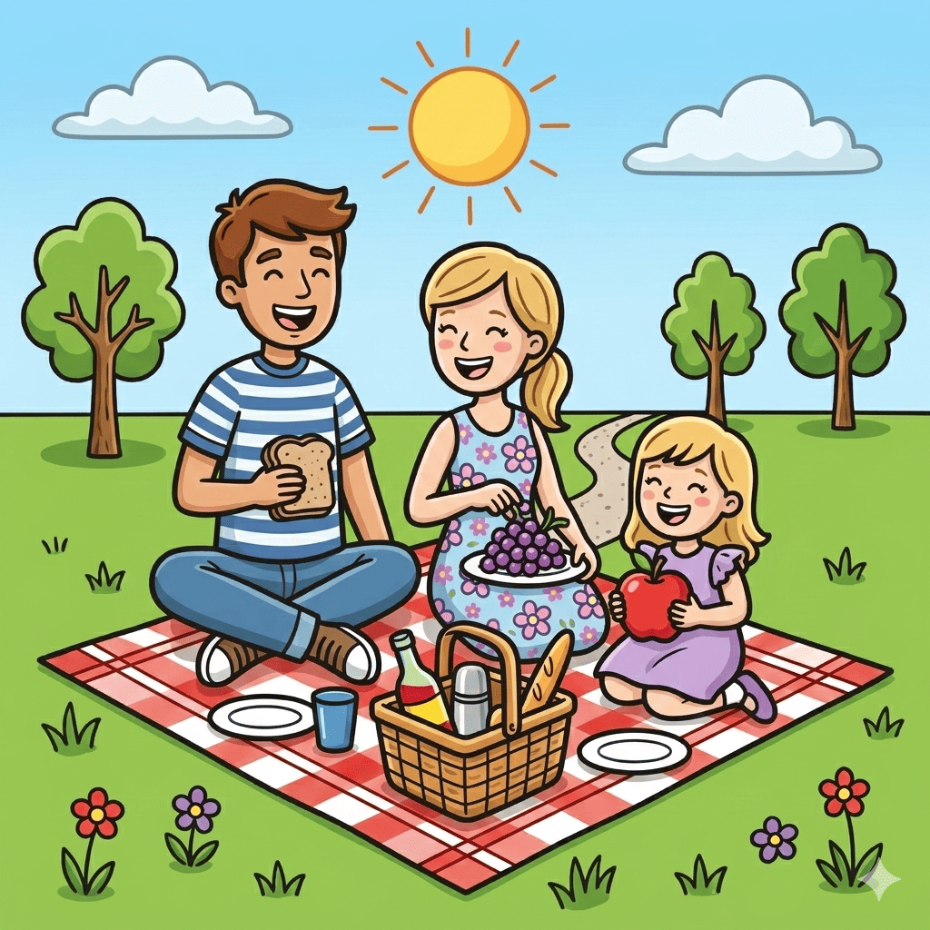 Family picnic with daughter coloring page – free printable