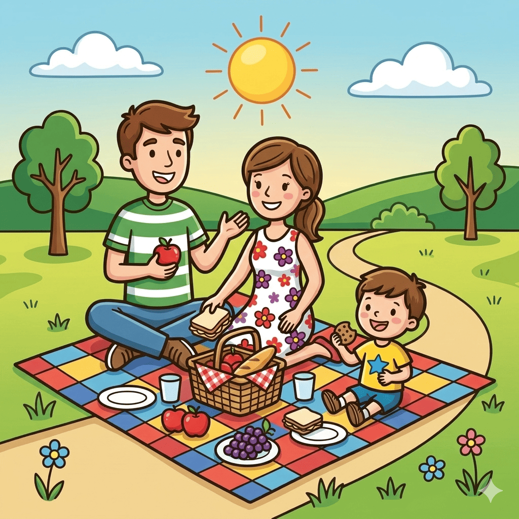 Family picnic with son coloring page – free printable