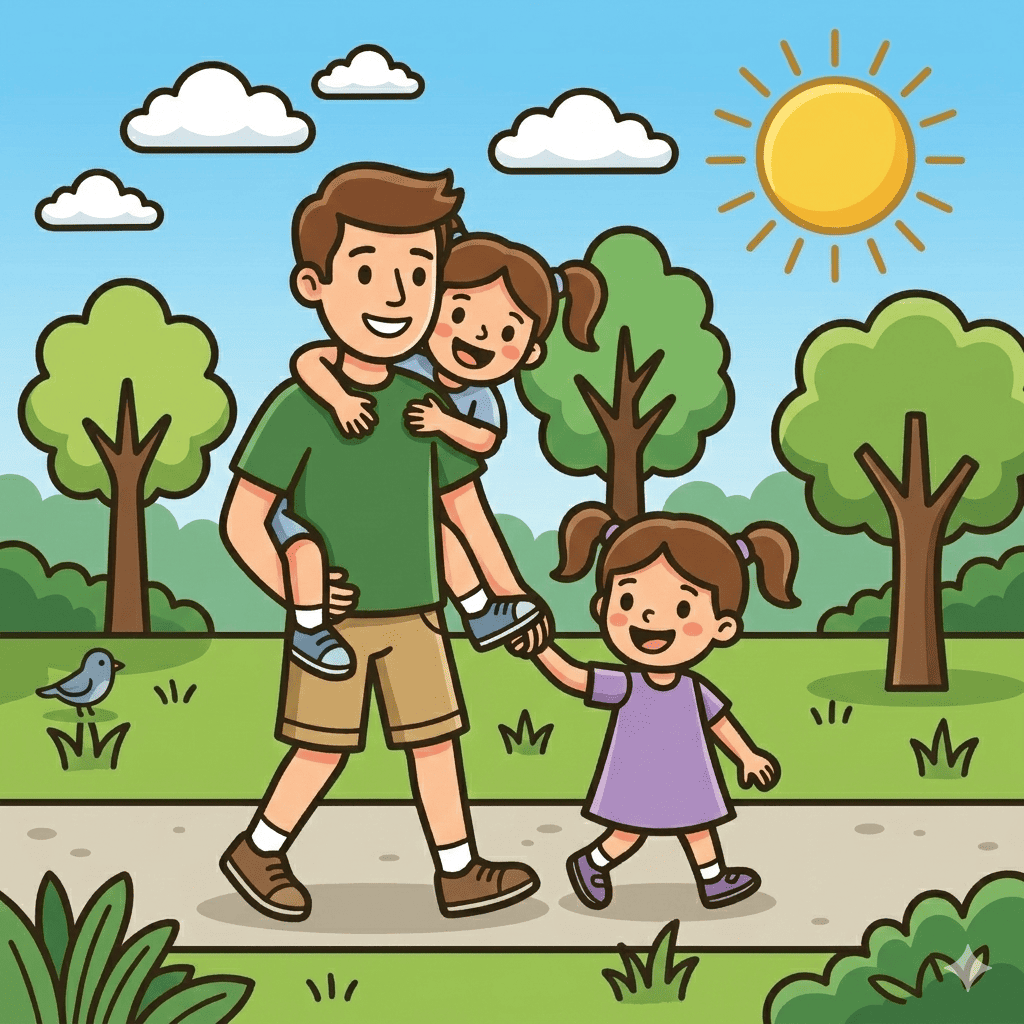 Father giving daughter a piggyback ride coloring page – free printable