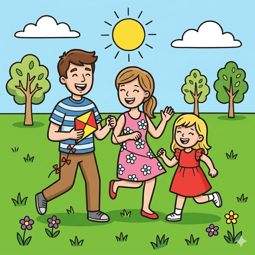 Parents playing with daughter coloring page – free printable