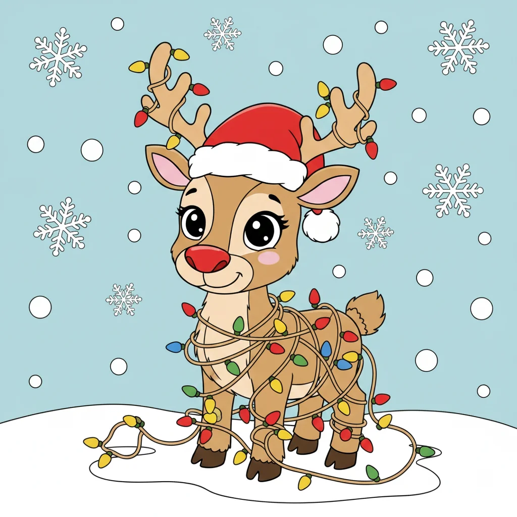 Reindeer Wearing Christmas Lights Coloring Page