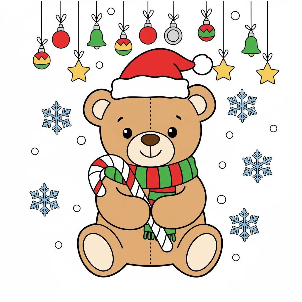 Teddy Bear with Candy Cane Coloring Page